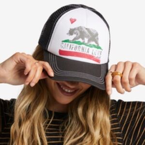 Billabong Pitstop Trucker Hat Gray Mesh California Graphic Fitted Construction